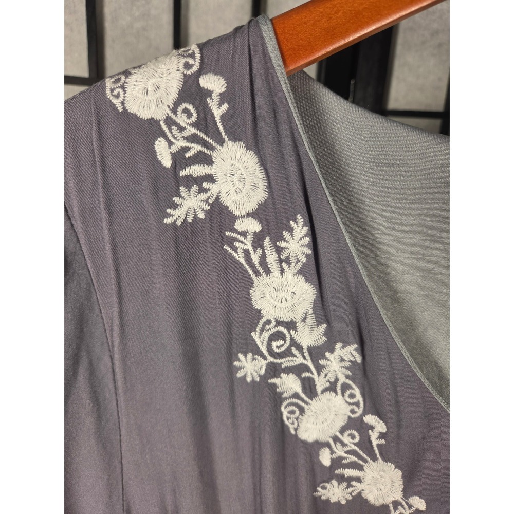 Polagram Purple Floral Embroidered Boho Maxi Dress V-Neck 3/4 Sleeve Large - Picture 3 of 8
